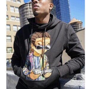 The Boondocks - Riley Custom Black Knit Embroidered Front Satin Hoodie Size M